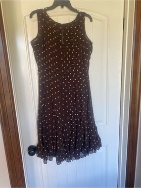 Studio Brown Polka Dot Midi Dress with Ruffle Hem